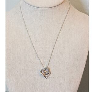JWBR 925 Two-Toned Double Heart Pendant on 925 Italian KA 1772 Silver 18" Chain